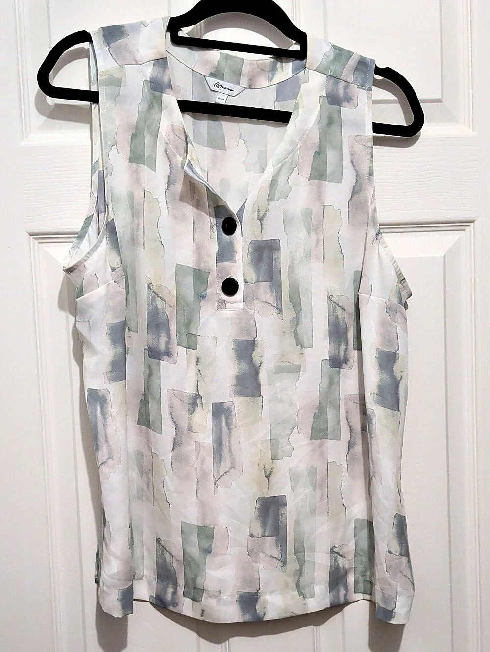 Abstract Sleeveless Blouse in White & Green Like New